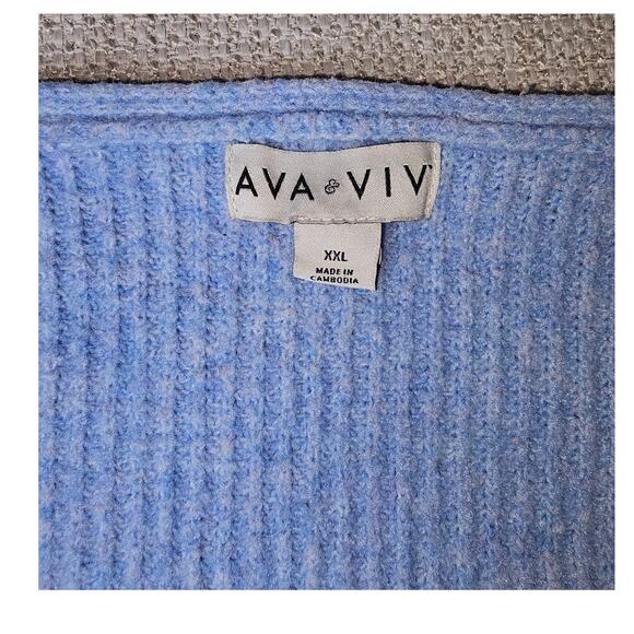 Ava & Viv Heathered Blue V-Neck Boxy Oversized Cozy Sweater Ribbed Knit XXL - Picture 3 of 7